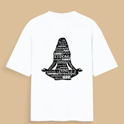 Girl Meditation : Graphic Oversized T-Shirt – White | 100% Cotton | Relaxed Fit Unisex Tee - Peepri