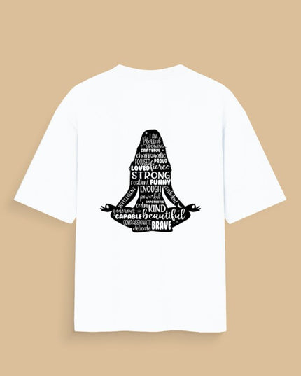 Girl Meditation : Graphic Oversized T-Shirt – White | 100% Cotton | Relaxed Fit Unisex Tee - Peepri