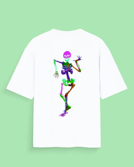 Ghost Dancing : Graphic Oversized T-Shirt – White | 100% Cotton | Relaxed Fit Unisex Tee - Peepri