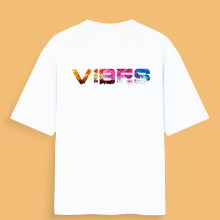 Vibes : Graphic Oversized T-Shirt – White | 100% Cotton | Relaxed Fit Unisex Tee - Peepri