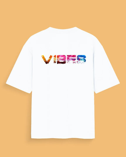 Vibes : Graphic Oversized T-Shirt – White | 100% Cotton | Relaxed Fit Unisex Tee - Peepri