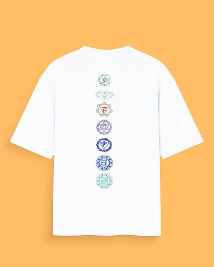Seven Chakra : Graphic Oversized T-Shirt – White | 100% Cotton | Relaxed Fit Unisex Tee - Peepri