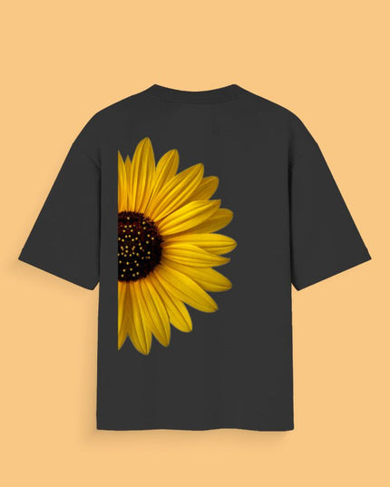 Sun Flower : Graphic Oversized T-Shirt – White | 100% Cotton | Relaxed Fit Unisex Tee - Peepri