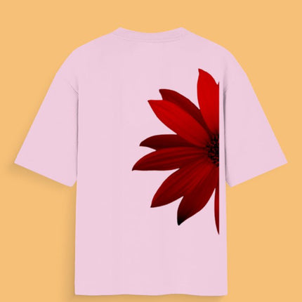 Red Flower : Graphic Oversized T-Shirt – White | 100% Cotton | Relaxed Fit Unisex Tee - Peepri