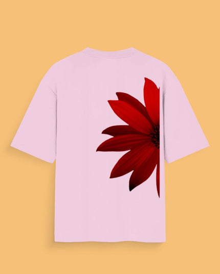 Red Flower : Graphic Oversized T-Shirt – White | 100% Cotton | Relaxed Fit Unisex Tee - Peepri