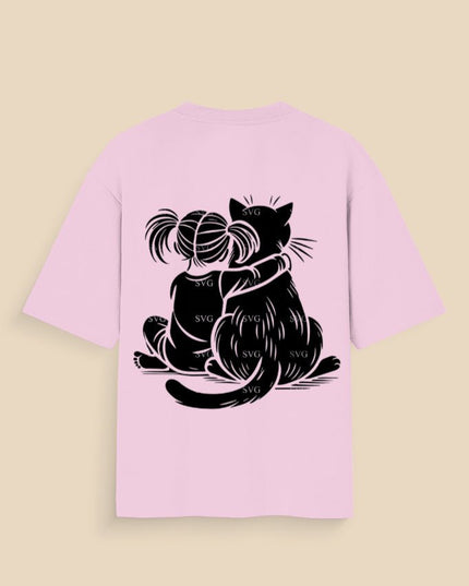 Cat Love : Graphic Oversized T-Shirt – White | 100% Cotton | Relaxed Fit Unisex Tee - Peepri