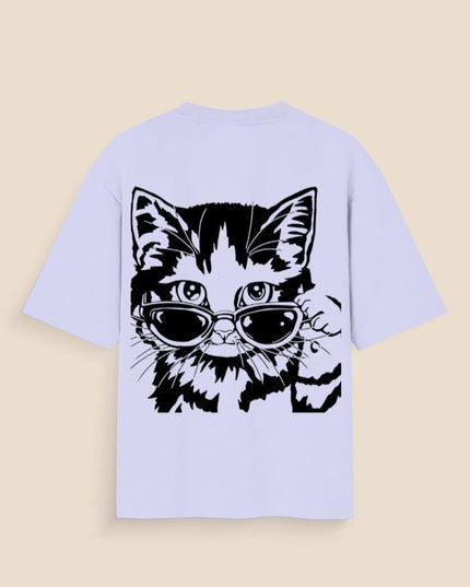 Cool Cat : Graphic Oversized T-Shirt – White | 100% Cotton | Relaxed Fit Unisex Tee - Peepri