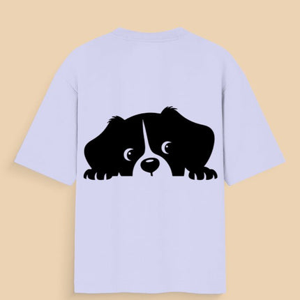 Hiding Dog : Graphic Oversized T-Shirt – White | 100% Cotton | Relaxed Fit Unisex Tee - Peepri