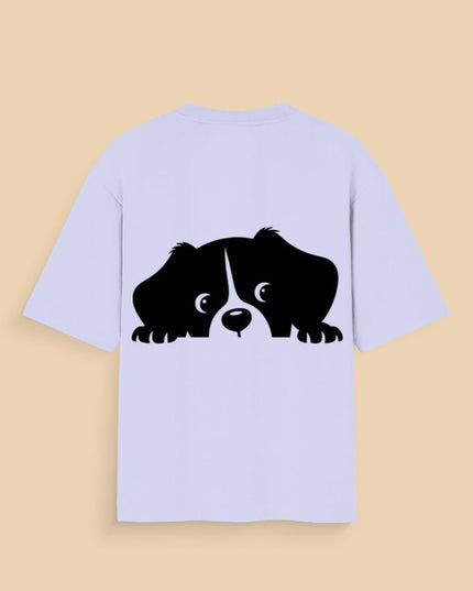 Hiding Dog : Graphic Oversized T-Shirt – White | 100% Cotton | Relaxed Fit Unisex Tee - Peepri