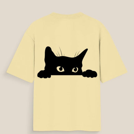 Hiding Cat : Graphic Oversized T-Shirt – White | 100% Cotton | Relaxed Fit Unisex Tee - Peepri