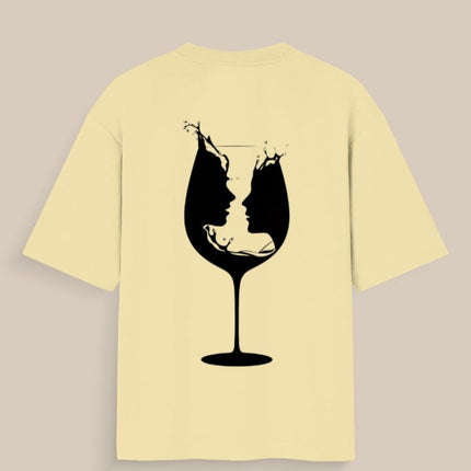 Wine Glass : Graphic Oversized T-Shirt – White | 100% Cotton | Relaxed Fit Unisex Tee - Peepri