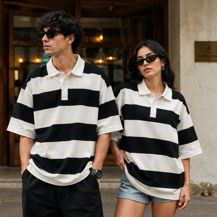 Noir Lines : Classic Never Fades. | Black & White Striped Polo