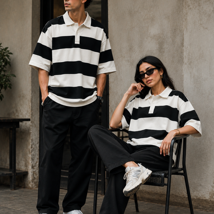 Noir Lines : Classic Never Fades. | Black & White Striped Polo