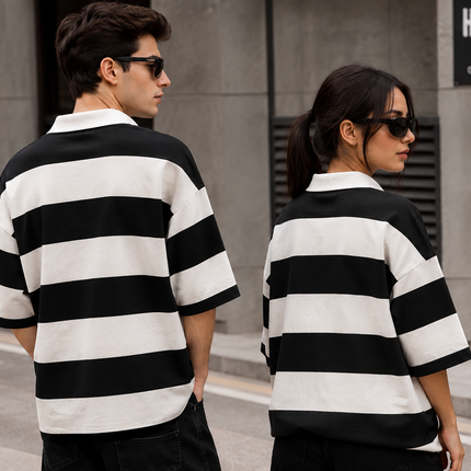 Noir Lines : Classic Never Fades. | Black & White Striped Polo