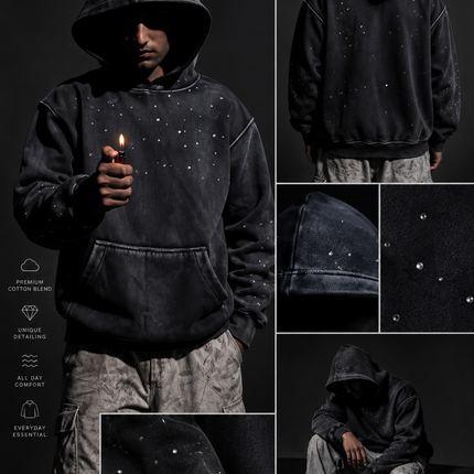 Midnight Stardust : Made to Shine After Dark | Rinestone Oversized Hoodie