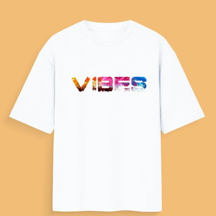 Vibes : Graphic Oversized T-Shirt – White | 100% Cotton | Relaxed Fit Unisex Tee - Peepri