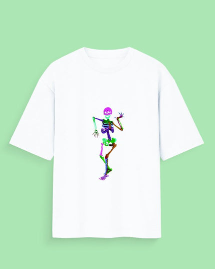 Ghost Dancing : Graphic Oversized T-Shirt – White | 100% Cotton | Relaxed Fit Unisex Tee - Peepri
