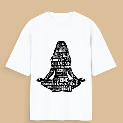 Girl Meditation : Graphic Oversized T-Shirt – White | 100% Cotton | Relaxed Fit Unisex Tee - Peepri