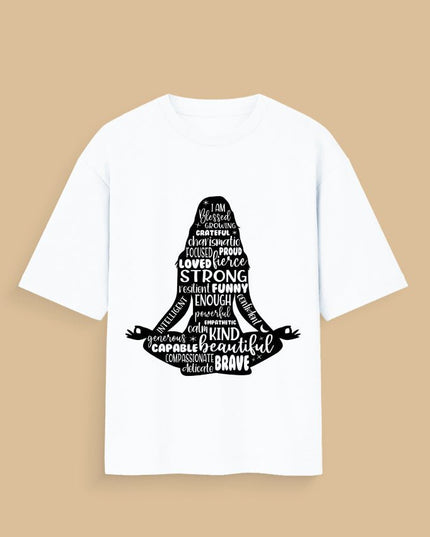 Girl Meditation : Graphic Oversized T-Shirt – White | 100% Cotton | Relaxed Fit Unisex Tee - Peepri