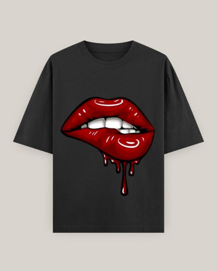 Glossy Lips : Printed Oversized T-Shirt - Peepri