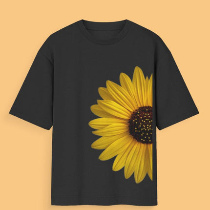 Sun Flower : Graphic Oversized T-Shirt – White | 100% Cotton | Relaxed Fit Unisex Tee - Peepri