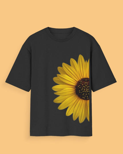 Sun Flower : Graphic Oversized T-Shirt – White | 100% Cotton | Relaxed Fit Unisex Tee - Peepri