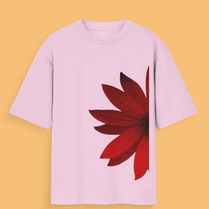Red Flower : Graphic Oversized T-Shirt – White | 100% Cotton | Relaxed Fit Unisex Tee - Peepri