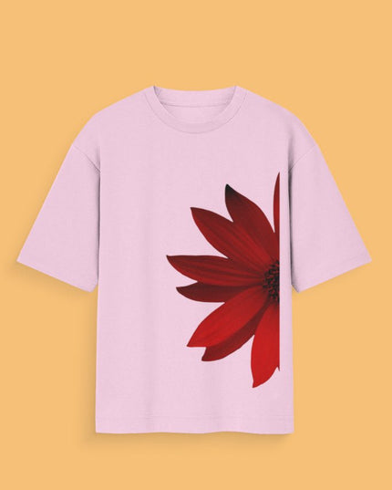 Red Flower : Graphic Oversized T-Shirt – White | 100% Cotton | Relaxed Fit Unisex Tee - Peepri
