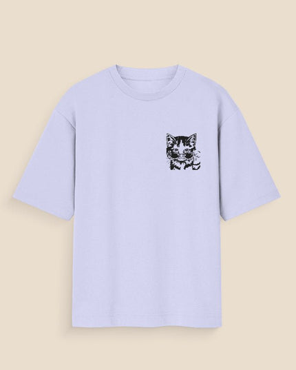 Cool Cat : Graphic Oversized T-Shirt – White | 100% Cotton | Relaxed Fit Unisex Tee - Peepri