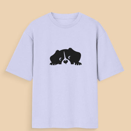 Hiding Dog : Graphic Oversized T-Shirt – White | 100% Cotton | Relaxed Fit Unisex Tee - Peepri