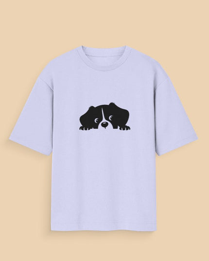 Hiding Dog : Graphic Oversized T-Shirt – White | 100% Cotton | Relaxed Fit Unisex Tee - Peepri