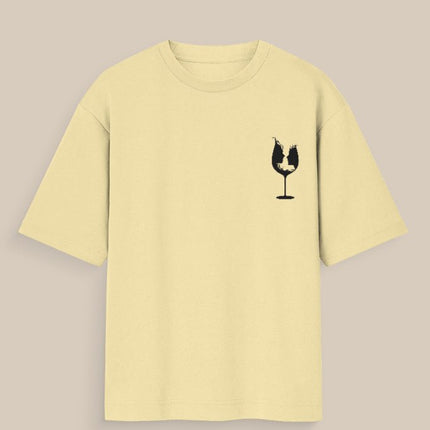 Wine Glass : Graphic Oversized T-Shirt – White | 100% Cotton | Relaxed Fit Unisex Tee - Peepri