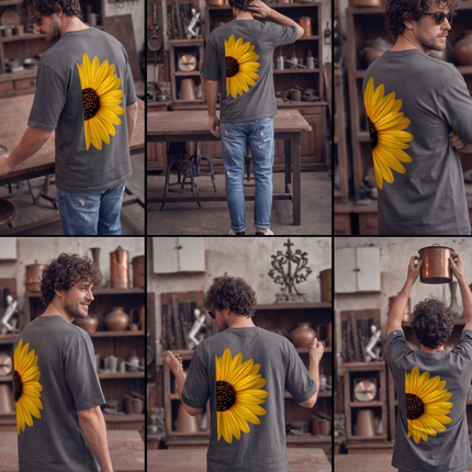Sun Flower : Graphic Oversized T-Shirt – White | 100% Cotton | Relaxed Fit Unisex Tee - Peepri
