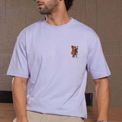 Teddy cum Robot : Graphic Oversized T-Shirt – White | 100% Cotton | Relaxed Fit Unisex Tee - Peepri