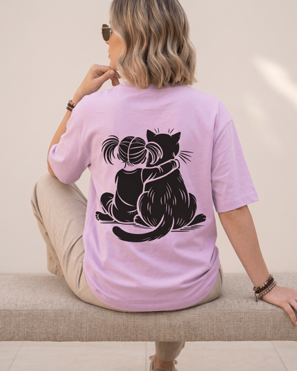Cat Love : Graphic Oversized T-Shirt – White | 100% Cotton | Relaxed Fit Unisex Tee - Peepri