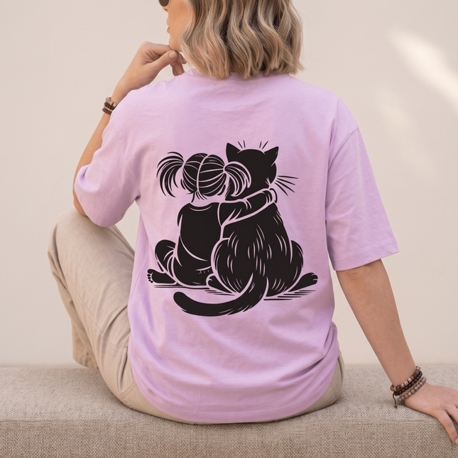 Cat Love : Graphic Oversized T-Shirt – White | 100% Cotton | Relaxed Fit Unisex Tee - Peepri