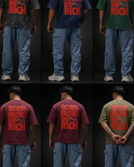Born Broke Die Rich : Acid Washed Oversized T-Shirt