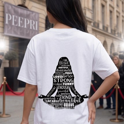 Girl Meditation : Graphic Oversized T-Shirt – White | 100% Cotton | Relaxed Fit Unisex Tee - Peepri