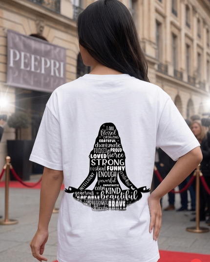Girl Meditation : Graphic Oversized T-Shirt – White | 100% Cotton | Relaxed Fit Unisex Tee - Peepri