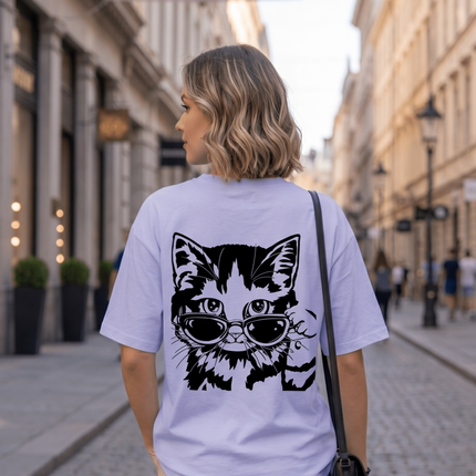 Cool Cat : Graphic Oversized T-Shirt – White | 100% Cotton | Relaxed Fit Unisex Tee - Peepri