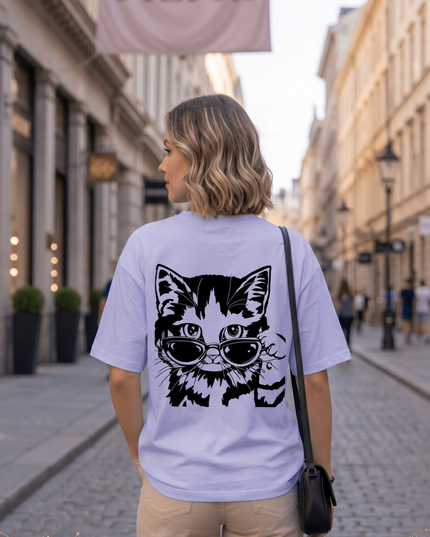 Cool Cat : Graphic Oversized T-Shirt – White | 100% Cotton | Relaxed Fit Unisex Tee - Peepri