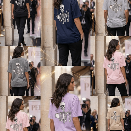 Ghost and Coffee : Graphic Oversized T-Shirt – White | 100% Cotton | Relaxed Fit Unisex Tee - Peepri