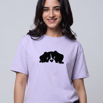 Hiding Dog : Graphic Oversized T-Shirt – White | 100% Cotton | Relaxed Fit Unisex Tee - Peepri