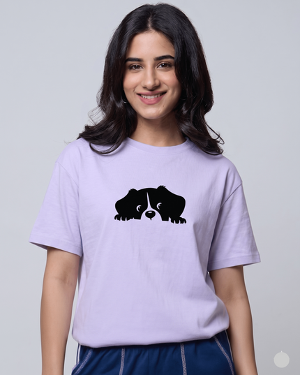 Hiding Dog : Graphic Oversized T-Shirt – White | 100% Cotton | Relaxed Fit Unisex Tee - Peepri