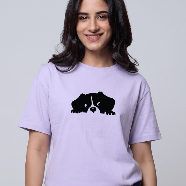 Hiding Dog : Graphic Oversized T-Shirt – White | 100% Cotton | Relaxed Fit Unisex Tee - Peepri