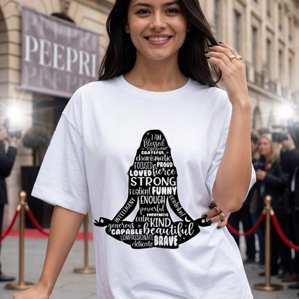 Girl Meditation : Graphic Oversized T-Shirt – White | 100% Cotton | Relaxed Fit Unisex Tee - Peepri