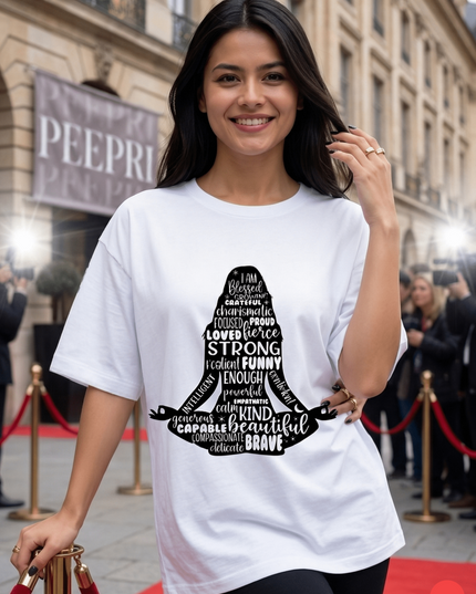 Girl Meditation : Graphic Oversized T-Shirt – White | 100% Cotton | Relaxed Fit Unisex Tee - Peepri