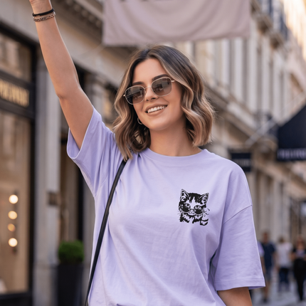 Cool Cat : Graphic Oversized T-Shirt – White | 100% Cotton | Relaxed Fit Unisex Tee - Peepri