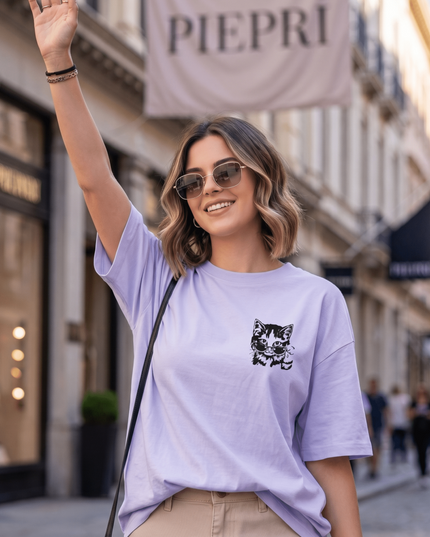 Cool Cat : Graphic Oversized T-Shirt – White | 100% Cotton | Relaxed Fit Unisex Tee - Peepri