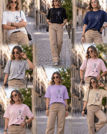 Dancing Skeleton : Graphic Oversized T-Shirt – White | 100% Cotton | Relaxed Fit Unisex Tee - Peepri